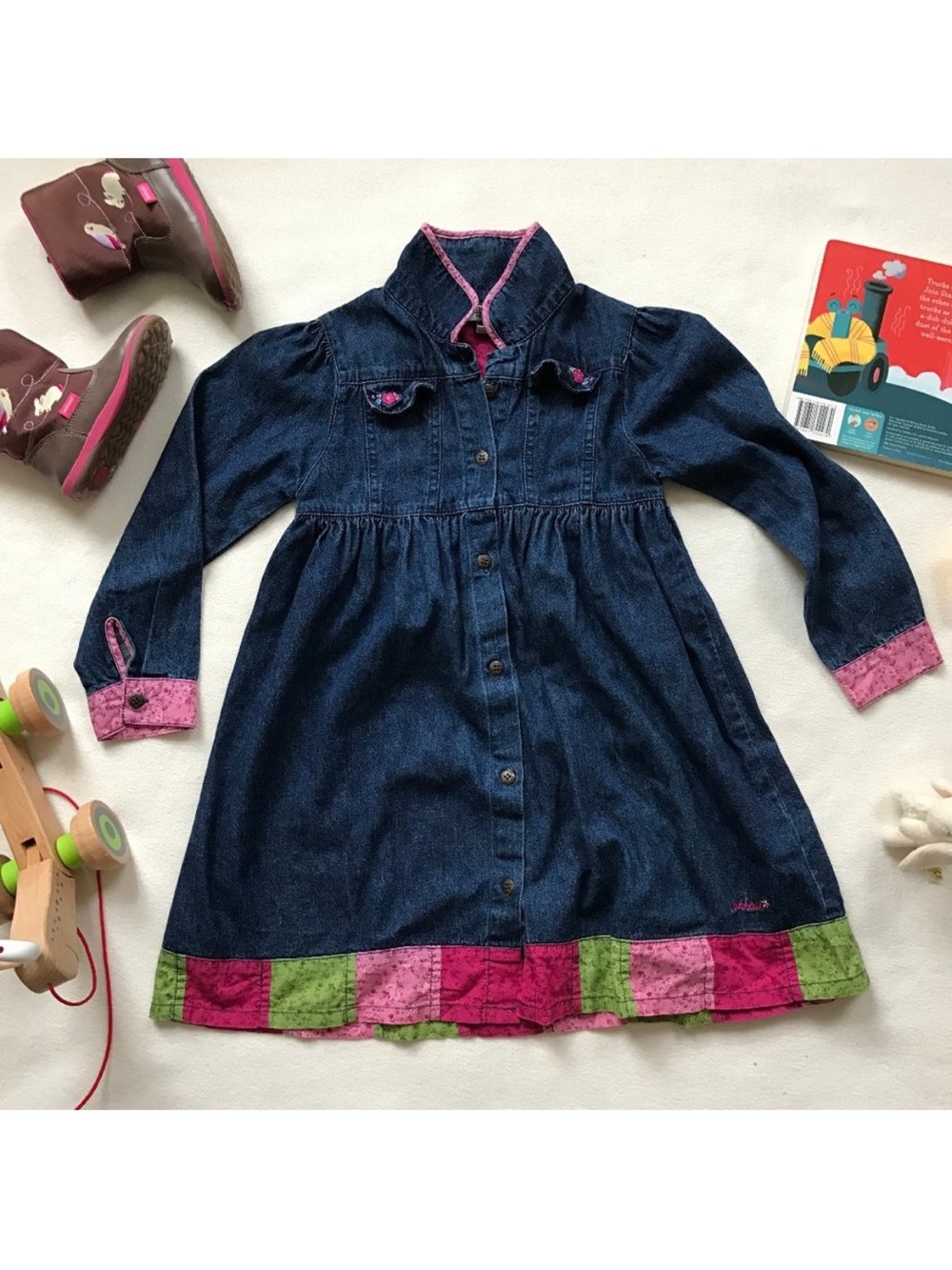 Vintage Y2K OshKosh Bgosh Denim Long Sleeve Shirt Dress Girls Size 6 Cotton Jean